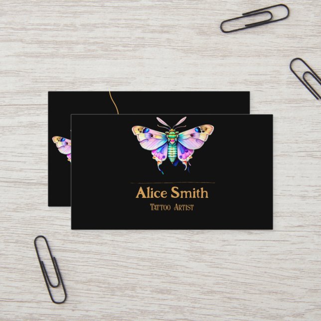 Tattoo Artist, Moth, Pastel, Business Card (Front/Back In Situ)