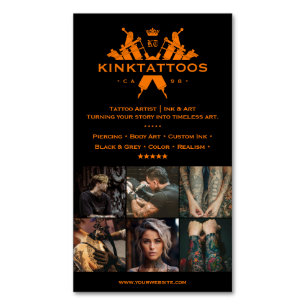 Tattoo Artist Orange Black Goth Tattooist Magnetic Business Card