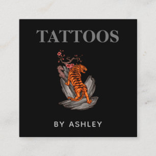 Tattoo Artist Rocks Tiger Social Media Cool  Black Square Business Card