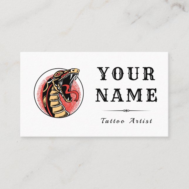 Tattoo Artist Salon Ancient Snake Modern Trendy Business Card (Front)
