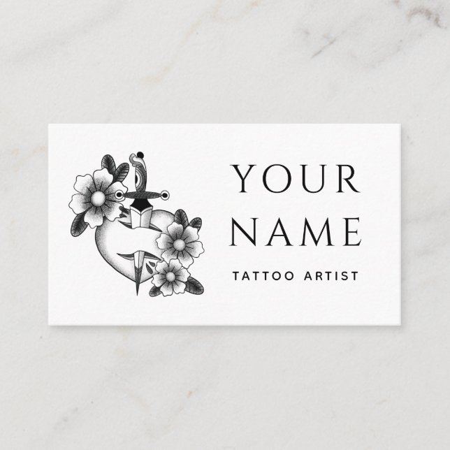 Tattoo Artist Salon Floral Sword Classic White  Business Card (Front)