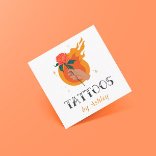 Tattoo Artist Salon Shop Artistic Creative Flame Square Business Card