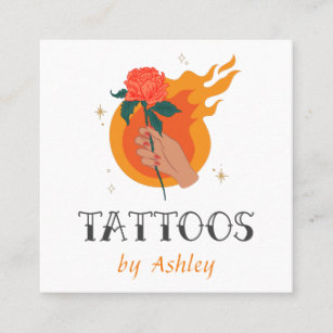 Tattoo Artist Salon Shop Artistic Creative Flame Square Business Card
