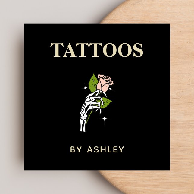 Tattoo Artist Salon Tiger Skeleton Hand & Rose  Square Business Card (Creator Uploaded)