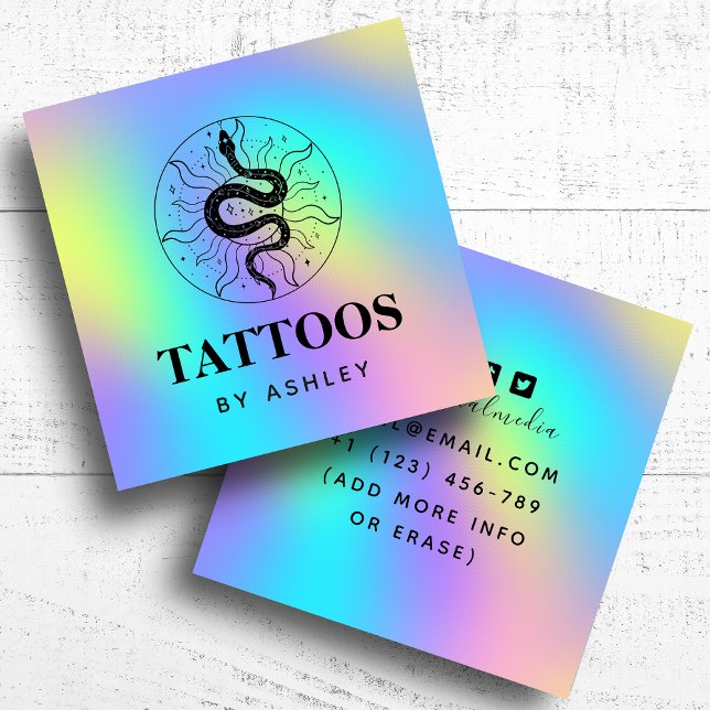 Tattoo Artist Snake Illustration Unicorn Rainbow Square Business Card (Creator Uploaded)