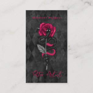 Tattoo Artist Snake Pink Rose QR Code Business Card
