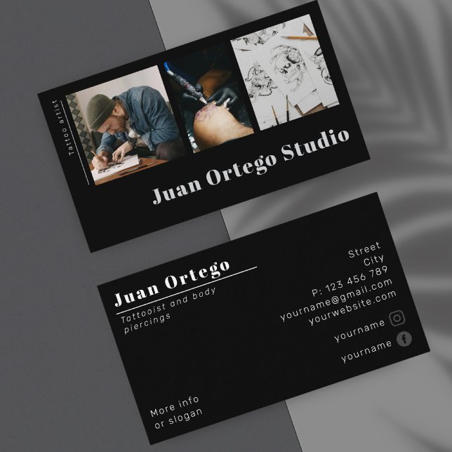 Tattoo artist tattooist piercings photo business card (Creator Uploaded)