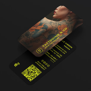 Tattoo Artist Vertical Photo Tattooist Black Neon Business Card