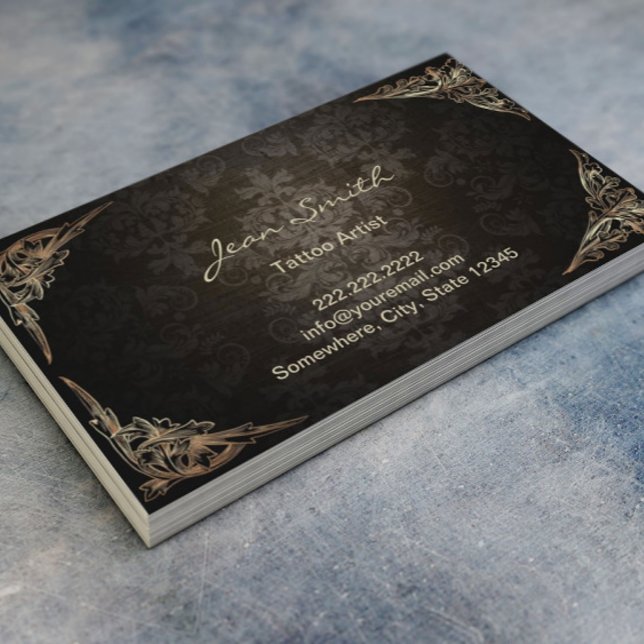 Tattoo Artist Vintage Framed Damask Business Card (Creator Uploaded)