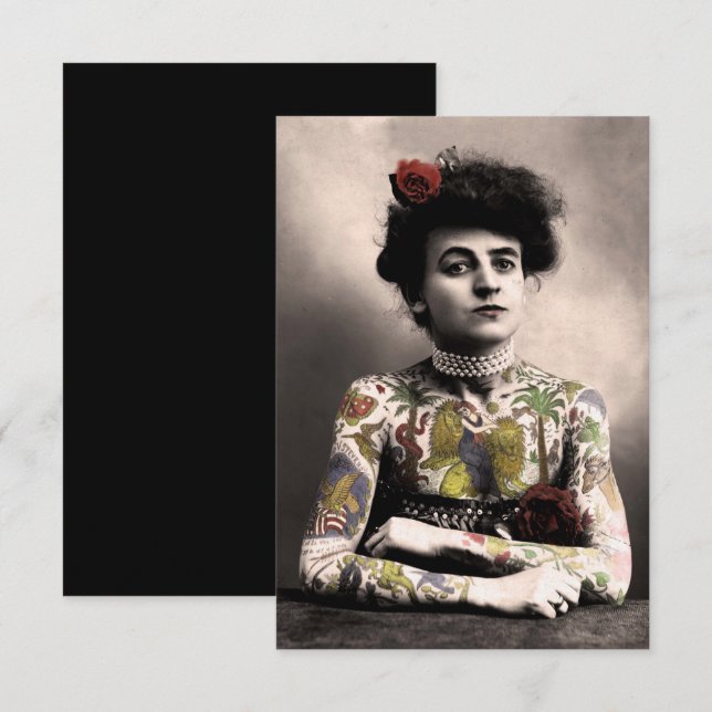 Tattoo Artist Woman Vintage Photograph Invitation (Front/Back)