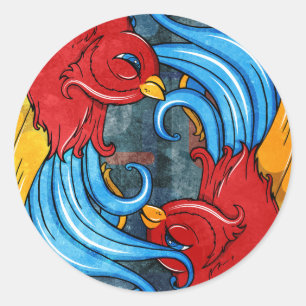 Tattoo Birds Classic Round Sticker