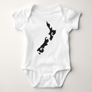 Tattoo Black version of a New Zealand map Baby Bodysuit