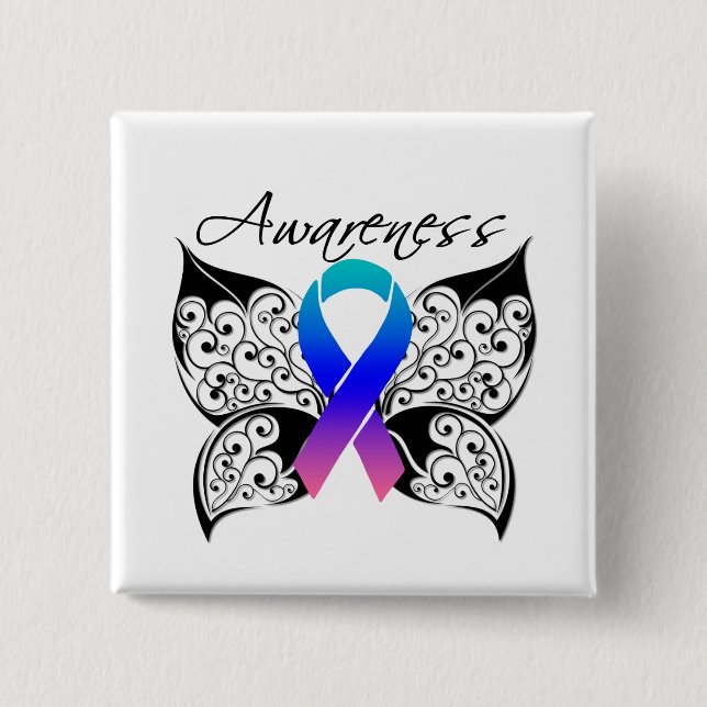 Tattoo Butterfly Awareness - Thyroid Cancer 15 Cm Square Badge (Front)