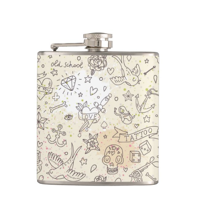 Tattoo concept pattern hip flask (Front)