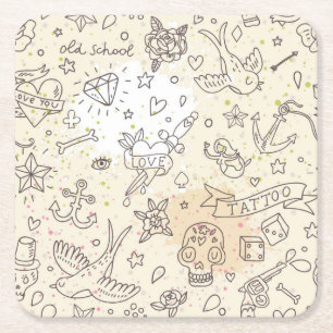 Tattoo concept pattern square paper coaster