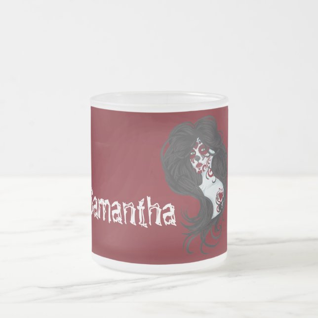 Tattoo Day of Dead Frosted Glass Coffee Mug Cup (Center)