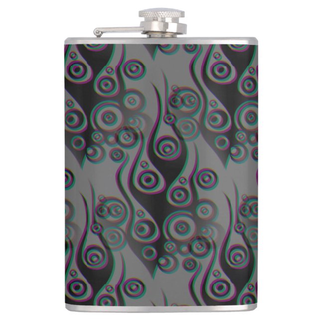 Tattoo flames & circles pattern + your backgr. hip flask (Front)