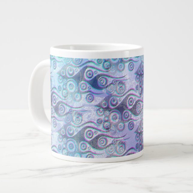 Tattoo flames & circles pattern + your backgr. large coffee mug (Front Left)