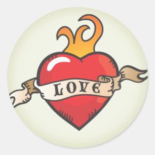 Tattoo Flaming Love Heart Sticker