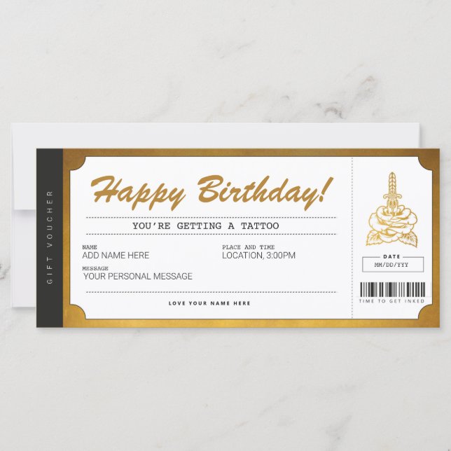 Tattoo Gold Gift Ticket Voucher Certificate (Front)