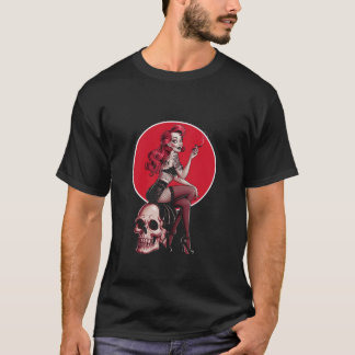 Tattoo Goth Pin up Girl with Skull Vintage Horror  T-Shirt