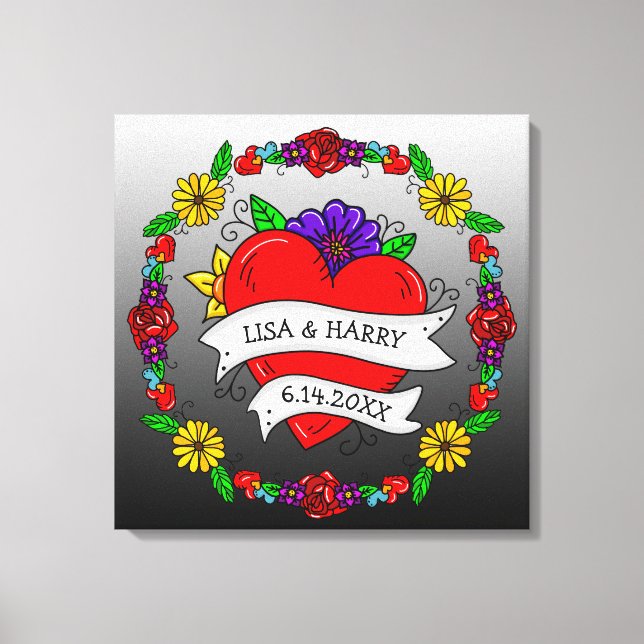 Tattoo Graffiti Art Style Wedding  Bride and Groom Canvas Print (Front)