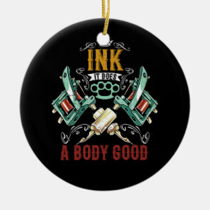 Tattoo Gun Vintage Ink It Does Body Good Inked Tat Ceramic Tree Decoration