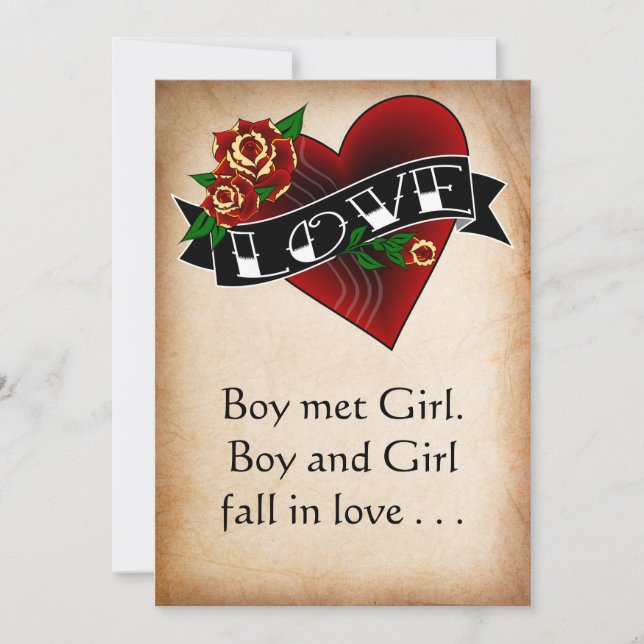 Tattoo Heart and Rose Wedding Invitation (Front)