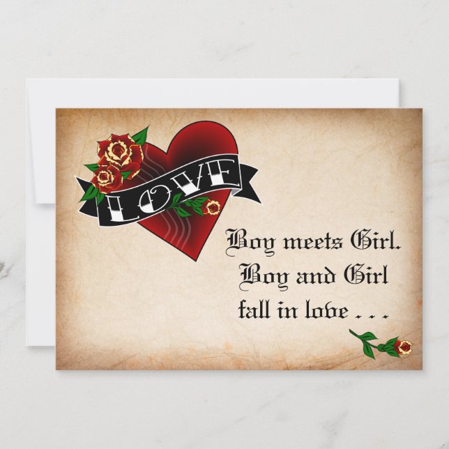 Tattoo Heart and Rose Wedding Invitation (Front)