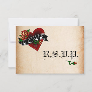 Tattoo Heart and Rose Wedding RSVP Cards