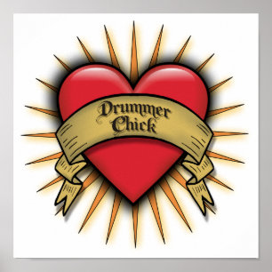 Tattoo Heart Drummer Chick Poster
