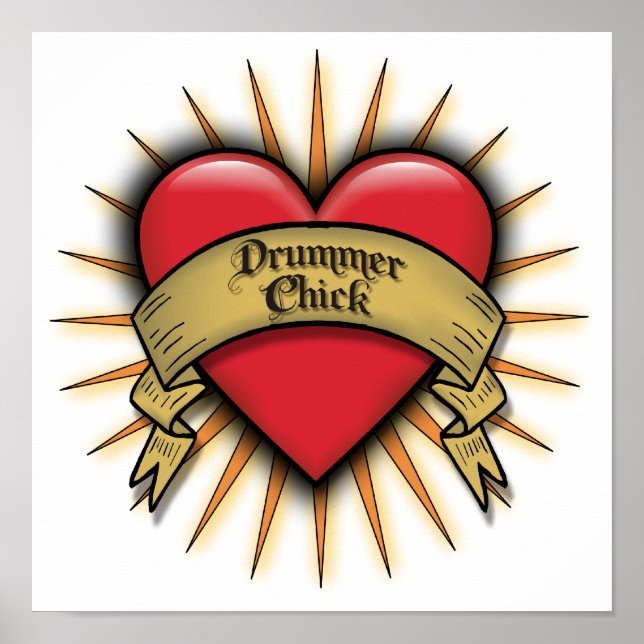 Tattoo Heart Drummer Chick Poster (Front)