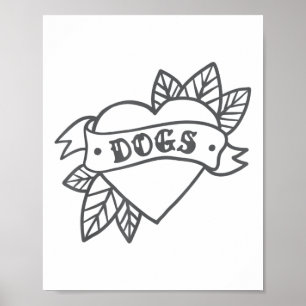 Tattoo Heart Shirt Dogs Vintage Clic Gift _1 Poster
