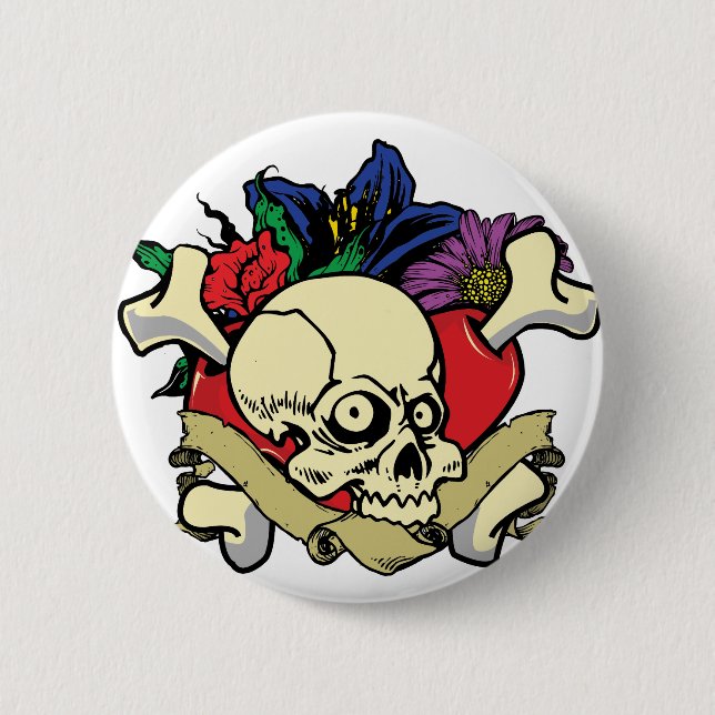 Tattoo Heart Skull 6 Cm Round Badge (Front)
