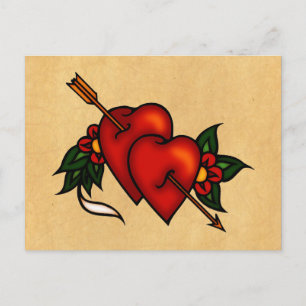 Tattoo Hearts with Arrow Postcard