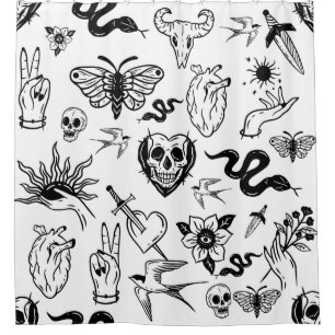 tattoo human heart snake moth dagger white shower curtain