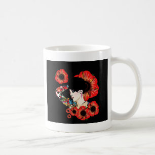 Tattoo inked girl among poppy flowers Art by LeahG Coffee Mug
