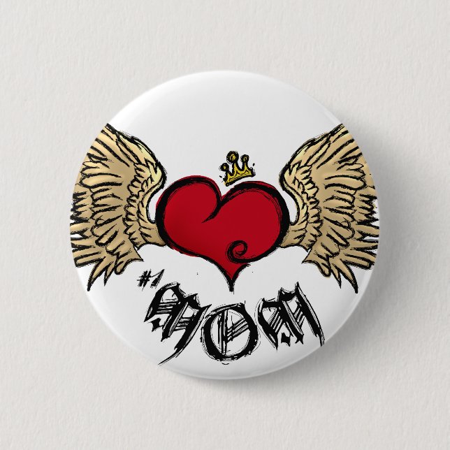 Tattoo MOM Urban Crowned Heart With Wings 6 Cm Round Badge (Front)