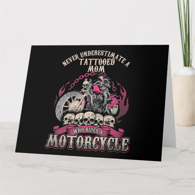 Tattoo Mum Biker Never Underestimate Motorcycle Card (Front)