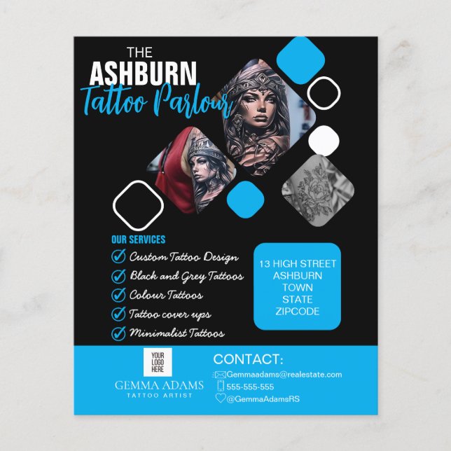 Tattoo Parlour Poster - Custom Black blue Flyer (Front)