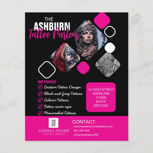 Tattoo Parlour Poster - Custom Black pink Flyer (Front)