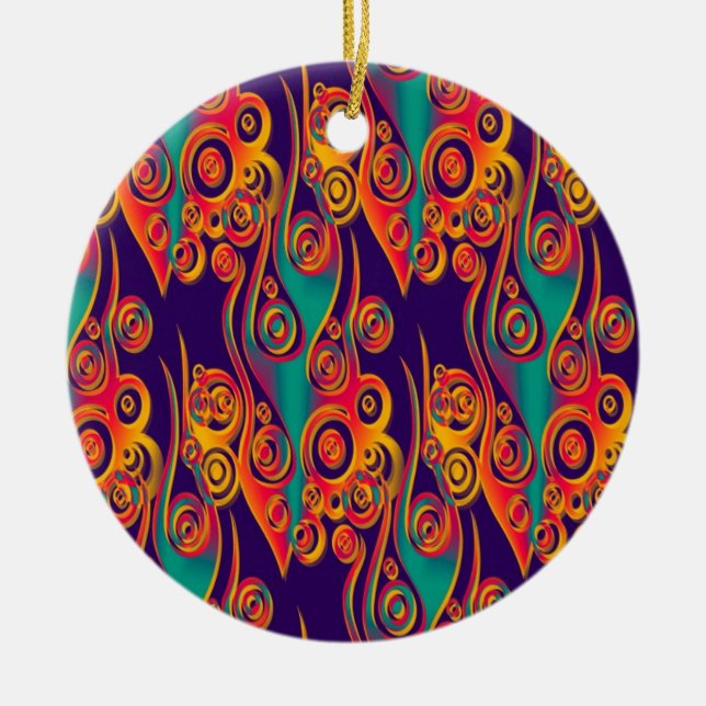 Tattoo Pattern Art - flames & circles Ceramic Tree Decoration (Front)