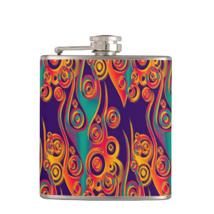 Tattoo Pattern Art - flames & circles Hip Flask