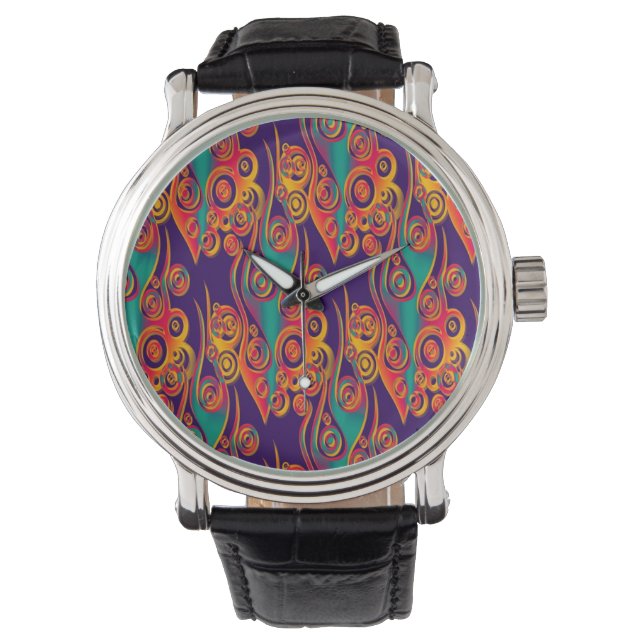 Tattoo Pattern Art - flames & circles Watch (Front)
