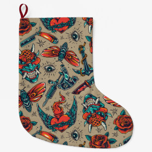 Tattoo Pattern Large Christmas Stocking