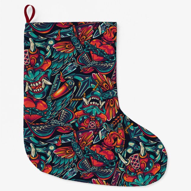 Tattoo Pattern Large Christmas Stocking (Front)