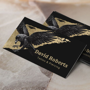Tattoo & Piercing Black Crow Gold Brushstroke Business Card