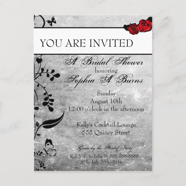 Tattoo Rose and Fluers Bridal Shower Invitation Postcard (Front)