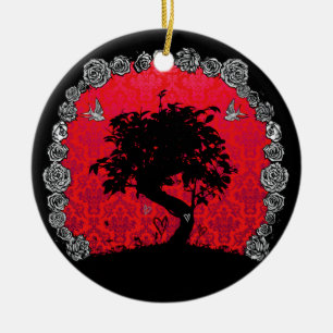 Tattoo Rose Bonsai Tree of Love Swallow Ceramic Tree Decoration
