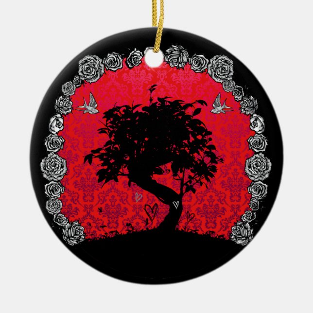 Tattoo Rose Bonsai Tree of Love Swallow Ceramic Tree Decoration (Front)